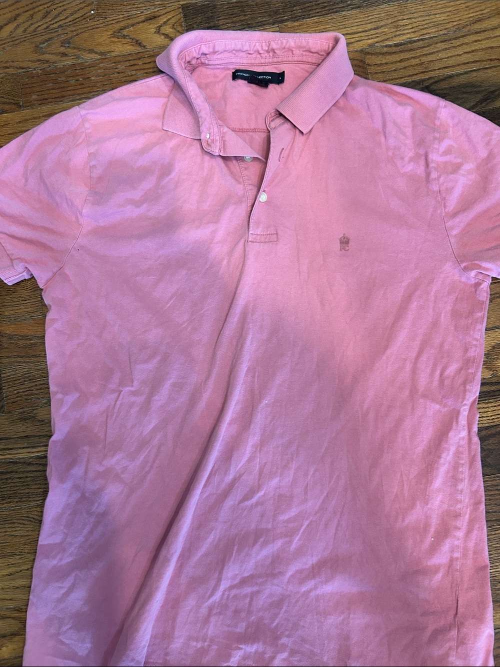 French Connection Men's Pink Polo Shirt with Embroidered Crest